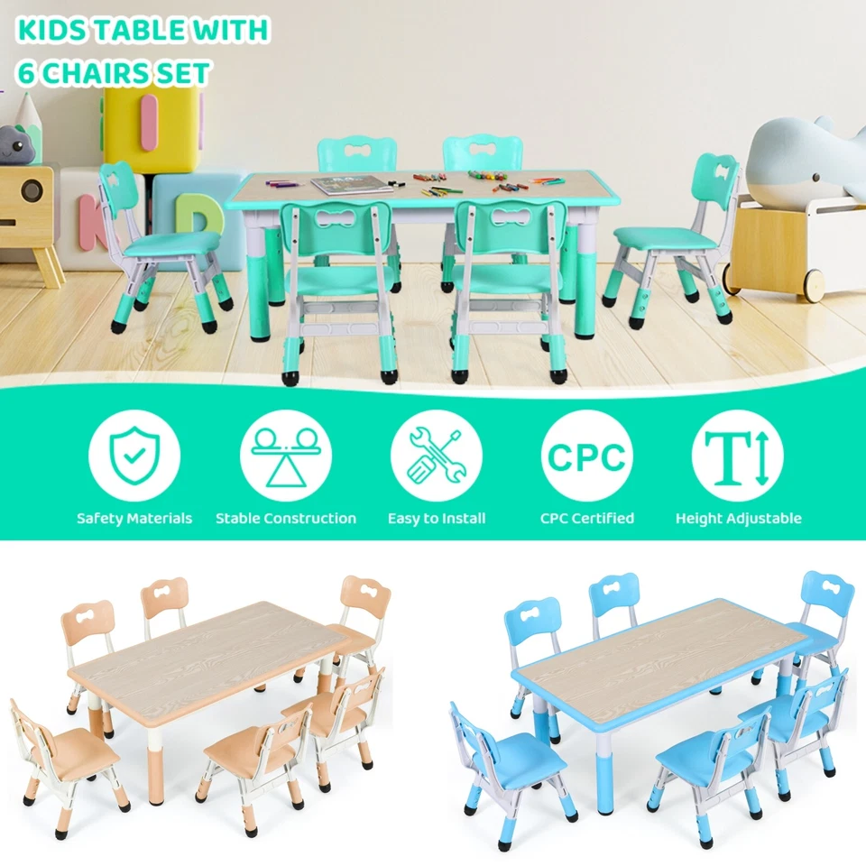 Children's Table and Chairs Set Children's Table Table with 6 Chairs Height Adjustable DE - Image 1 of 1