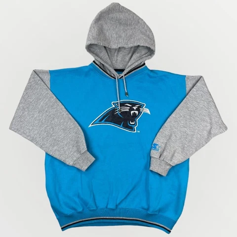 Vintage STARTER NFL Carolina Panthers Blue Grey Hoodie XL Pullover Stitched Logo Cover