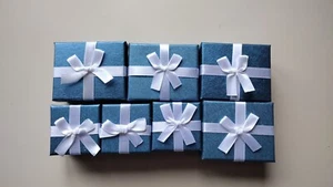 Jewelry Gift Boxes Blue With White Bows - Picture 1 of 2