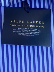 Ralph Lauren 2 Standard Pillowcase Organic Cotton Shirting Stripe Blue/ White - Picture 1 of 7