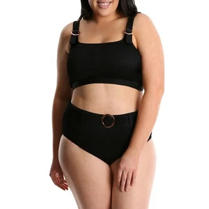 New Lysa Women's Plus Size Ribbed Bikini Swimsuit 2pc Set 0X 1X 2X 3X 14-26 Blk - Picture 1 of 4