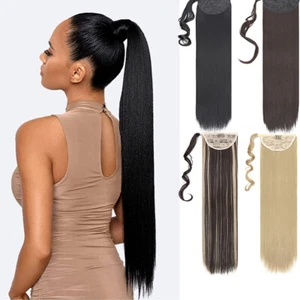 Envoltura de cabello grueso alrededor del clip de cola de caballo en la extensión del cabello como cabello humano para la mujer - Imagen 1 de 41