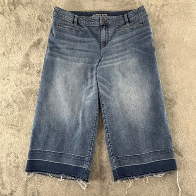 Jean corto Lands End tiro medio pierna ancha para mujer 18 W lavado medio dobladillo crudo elástico Foto 1 de 4