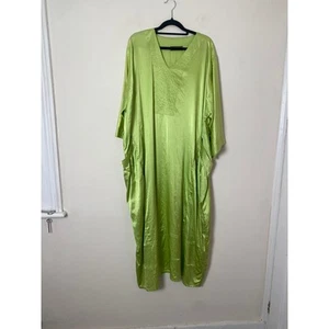 Hampstead Bazaar Kaftan One Size 53 inches Long Green Silky Boho Beachy Summer - Picture 1 of 11