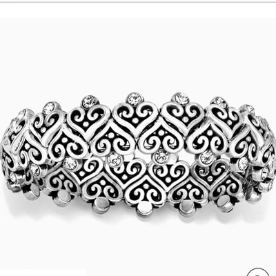 BRIGHTON ALCAZAR CORAÇÃO PRATA FILIGRANA CRISTAL STRASS PULSEIRA ELÁSTICA OS - Imagem 1 de 3