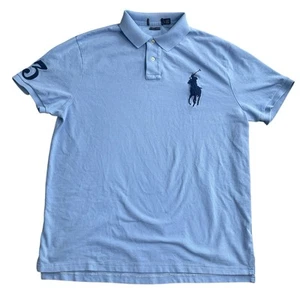 Polo Ralph Lauren Mens Polo Shirt L Light Blue Big Pony Custom Slim Fit Cotton - Picture 1 of 16