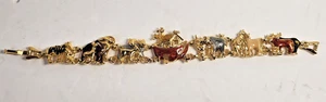 Vintage Noah's Ark Panel Bracelet - Gold Tone and Enamel - Picture 1 of 10