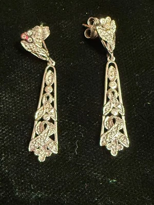 PENDIENTES COLGANTES SÓLIDOS 14K CON PEQUEÑOS DIAMANTES VINTAGE. 3,49 gr. 1 3/8" Foto 1 de 4