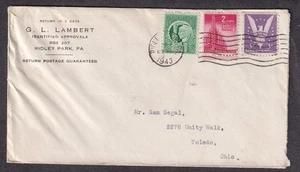 1943 cubierta G L Lambert distribuidor de estampillas Ridley Park PA a Sam Segal Toledo Ohio - Imagen 1 de 1
