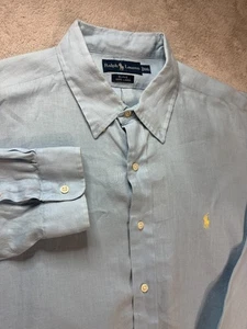 Camisa Polo Ralph Lauren 100% Lino Blake Para Hombre 2XL Azul Manga Larga Abotonada - Imagen 1 de 10