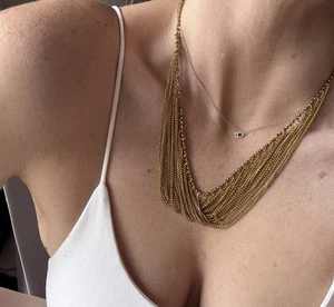 Statement Choker Bib GoldTone Necklace Chain Multilayer Adjustable HookClosure - Picture 1 of 8