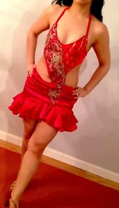 Latin Dance Costume by Latin Dance Wear Size 2-4/ Red Frills Height 5'6" - Picture 1 of 2