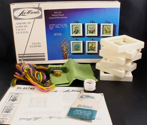 Cool 1970's LeeWards 6pc Petite Floral Miniatures Complete w/Frames Crewel Kit - Picture 1 of 5