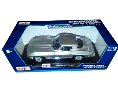 Maisto 1:18 1965 Chevrolet Corvette Diecast Model Car Special Edition Silver - Image 1 of 4