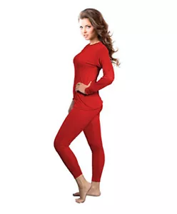 Womens 2pc Microfiber Thermal Underwear Set Long Johns Top & Bottom Red L - Picture 1 of 1