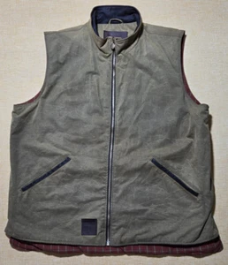 Outback Sawbuck Oilskin Brown Leather Vest Mens 2XL Full Zip Flannel Lined  - Picture 1 of 14