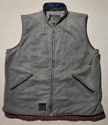 Outback Sawbuck Oilskin Brown Leather Vest Mens 2XL Full Zip Flannel Lined  - Image 1 of 4