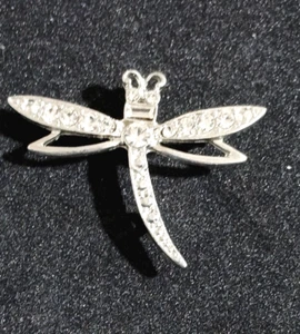 Silver Tone Clear Rhinestone Dragonfly Brooch Pin - Picture 1 of 8