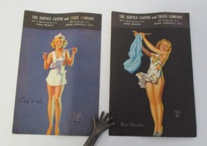 Lot of 2 Earl Moran PIN-UP Cards from Service Caster & Truck Co circa 1950