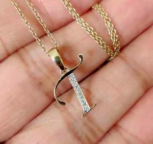 Colgante con letra inicial "T" de plata de ley 925 de diamante de corte redondo de 1 quilate creado en laboratorio - Imagen 1 de 6