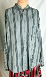 Eddie Bauer Men's Long Sleeve Dress Shirt Size XL Gray Navy Striped 100% Cotton - Picture 1 of 4