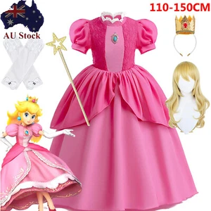 Girls Super Mario Princess Peach Costume Dress Party Book Week Crown Gift 3-10Yr - Picture 1 of 19