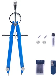 Lockable All Metal Bow Compass with Pencil Sharpener & 15 Lead Refills, Anti-... - Picture 1 of 12