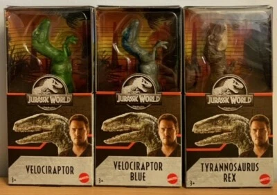 Jurassic World Dino Rivalen - Velociraptor, T-Rex und Velociraptor blau 6"