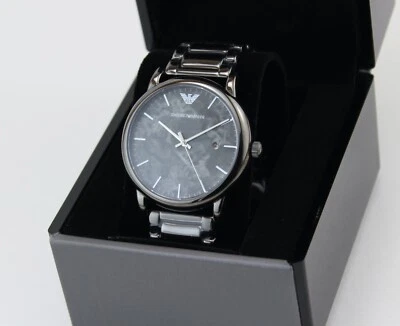 NEW AUTHENTIC EMPORIO ARMANI LUIGI BETA MARBLE GUNMETAL GREY MEN'S AR11155 WATCH - Image 1 of 4