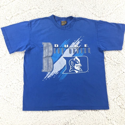 Vintage 90s Duke University Single Stitch T Shirt Sz L Blue Devils Nutmeg Splash Cover