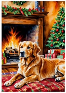 GOLDEN RETRIEVER NAVIDAD * ACEO personalizado * Novedad * VACACIONES * Tarjeta de arte * ATC - Imagen 1 de 2