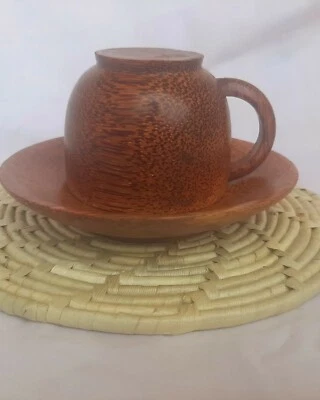 ☕TAZA DE TÉ DE MADERA DE COCO CAFÉ NATURAL CON PLATILLO Hecho a Mano Ecológico Envío a EE. UU. Foto 1 de 4
