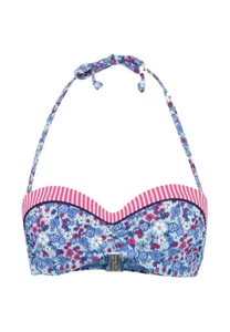 Top de bikini azul y rojo 14C 14 C copa floral bandeau con aros acolchado sin tirantes - Imagen 1 de 4