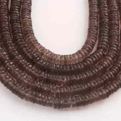 1 Strand Natural Smoky Quartz Faceted Heishi Tyre Shape Gemstone Beads, 8inch - Image 1 of 4