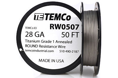 TEMCo Titanium Wire 28 Gauge 50 FT Surgical Grade 1 Resistance AWG Ga • 8.42£