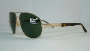 MONT BLANC MB 369 S 28N Matte Gold & Havana SUNGLASSES Green Lens Siz 60 - Picture 1 of 1