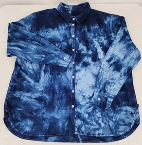 GAP Men's XXL Linen Blend Long Sleeve Button Up Procion Ice Tie Dyed Upcycled - Picture 1 of 20