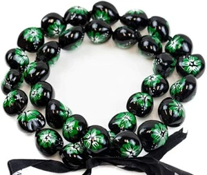 Hawaiian Kukui Nut Lei Green Color Hibiscus Flower Necklace - Picture 1 of 1