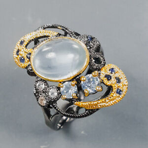 Handmade natural gem Aquamarine Ring Silver 925 Sterling  Size 8.75 /R184027