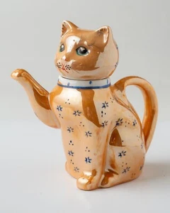 Vintage chinesische Glanzware kleine handbemalte Katze Katze figurale Teekanne Teekanne - Bild 1 von 10