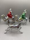 Vintage Set Of 3 Bradford Silver Hard Plastic Ornaments Camels Deer Christmas Or