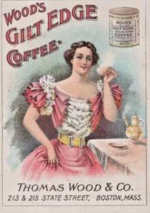 Woods Gilt Edge Coffee  Antique Trade Card 1880s A8A - Picture 1 of 2