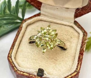 Second Hand (2006) 9ct Gold Marquise Peridot Cluster Ring - Picture 1 of 9
