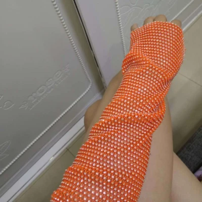 1双女士水钻无指长手套渔网臂套套派对柔软 — 第 1/4 张图片