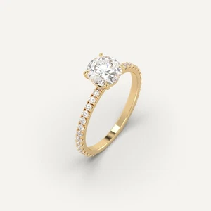 1 carat Round Cut Engagement Ring | 100% Natural Diamond in 14k Yellow Gold - Picture 1 of 6