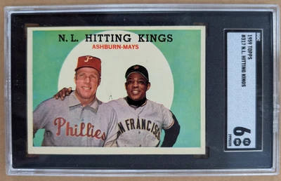 1959 Topps #317 NL Hitting Kings/Willie Mays/Richie Ashburn - SGC 6 EX-NM - Image 1 of 2