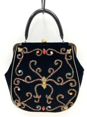 Оригинальная сумочка Ann Jackson черная бархатная с бисером 12 дюймов винтажный кошелек для монет 50-е 60-е - Изображение 1 из 4