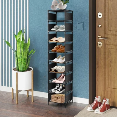 10 Tier Narrow Shoe Rack Metal Shoes Cabinet Storage Organiser Shoe Rack Stand - Image 1 of 4