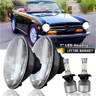 For Triumph TR6 1969-1976 Round Projector 7" ROUND GLASS LENS LED Headlights AAA - Image 1 of 4