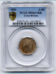 Großbritannien. Farthing. 1891 PCGS MS64+ RB  - Bild 1 von 3